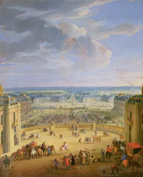 Perspectiefzicht vanaf het Kasteel van Versailles op de Place d